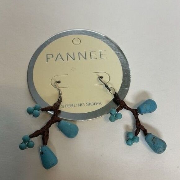 NWT Pannee Turquoise Branch Dangle Earrings Artisan Southwest Boho - Picture 6 of 13